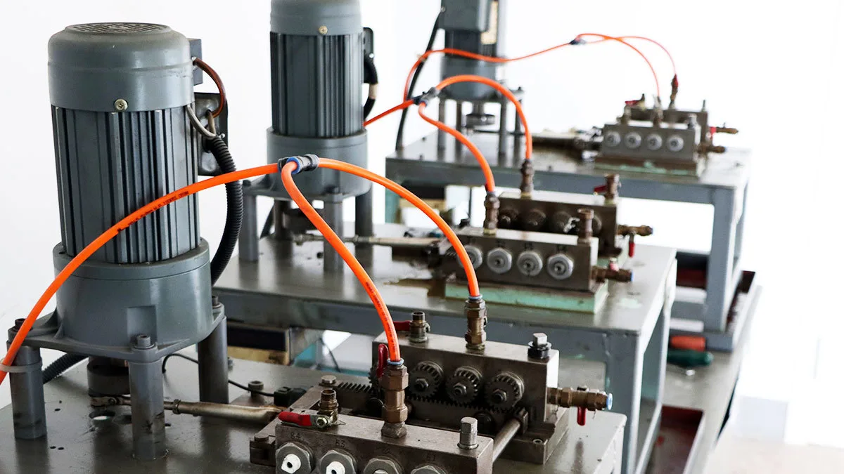 OUBAO laboratory — technician running cycle test on electric bolt lock unit